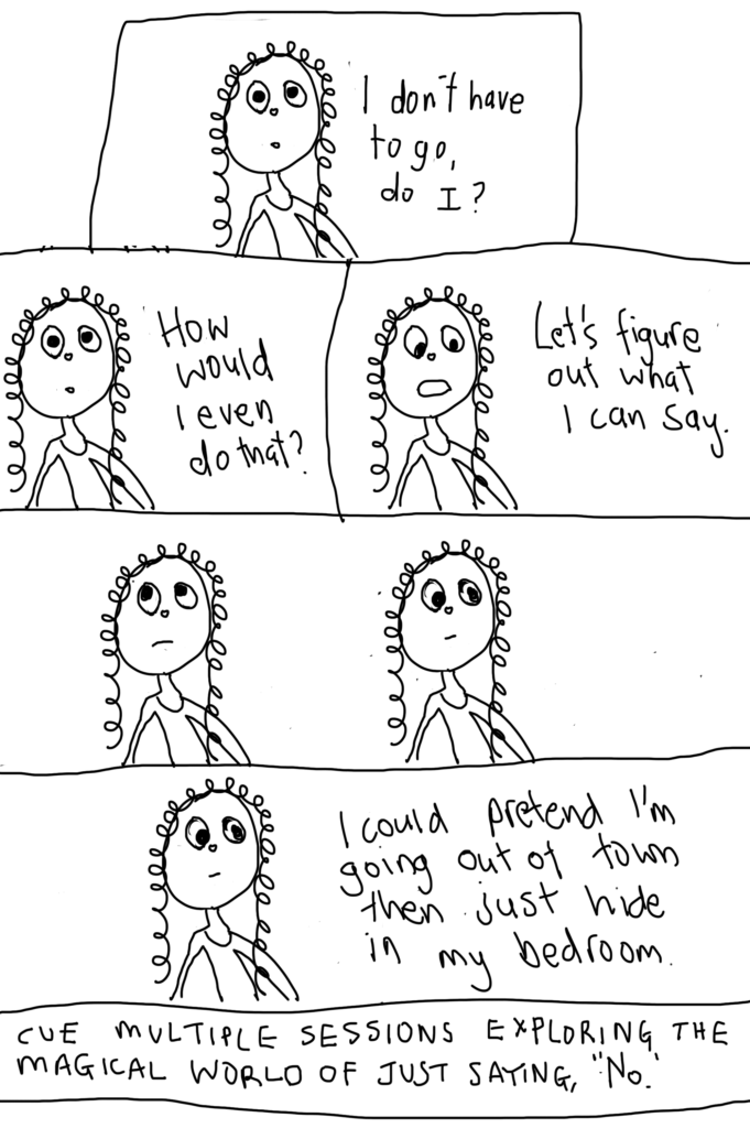 Cartoon of woman learning how to say no